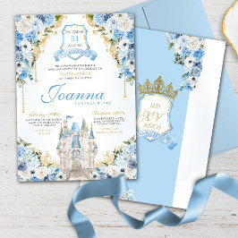 Invitación Cinderella Princess Castillo Luz Azul Quinceanera