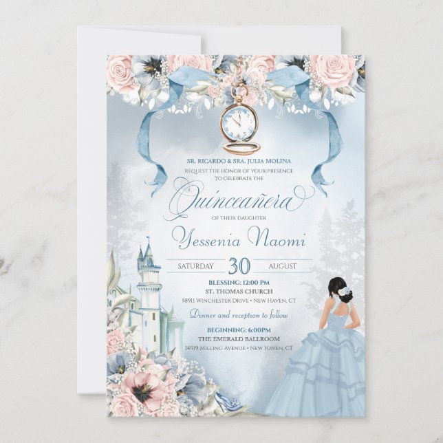 Invitación Cinderella Princess Castle Fairy Tale Quinceanera (Anverso)