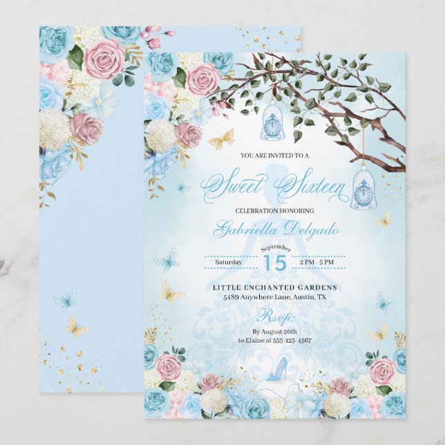 Invitación Cinderella Princess Enchanted Garden Sweet 16 (Anverso / Reverso)
