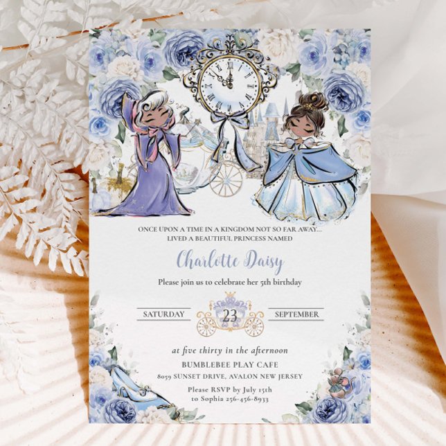 Invitación Cinderella Princess Fairytale Blue Floral Birday (Subido por el creador)