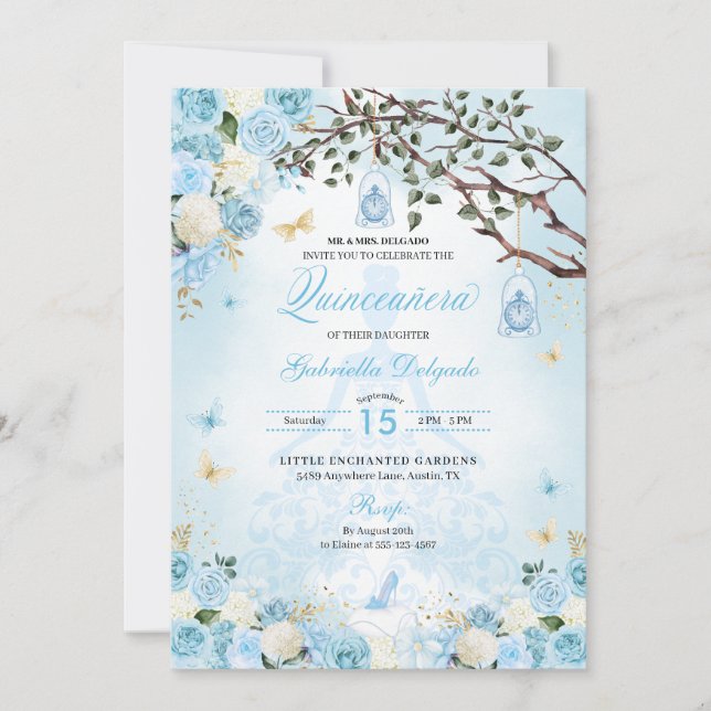 Invitación Cinderella Princess Jardín encantado Quinceanera (Anverso)