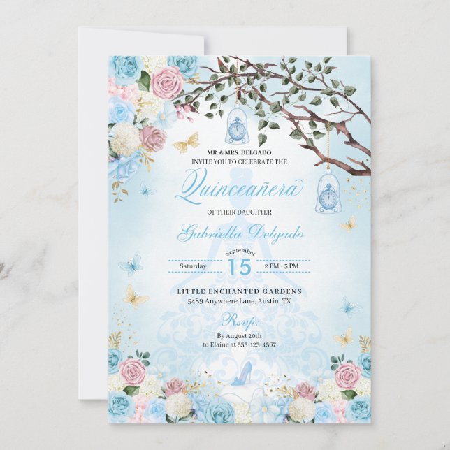 Invitación Cinderella Princess Jardín encantado Quinceanera (Anverso)