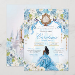 Invitación Cinderella Quinceañera Blue Gold Luxury