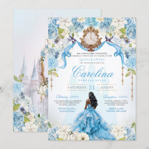 Invitación Cinderella Quinceañera Blue Gold Luxury