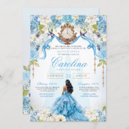 Invitación Cinderella Quinceañera Blue Gold Luxury