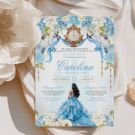 Invitación Cinderella Quinceanera Luxury Blue Gold Cumpleaños