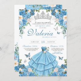 Invitación Cinderlla Blue Silver Elegante Princesa Quinceañer