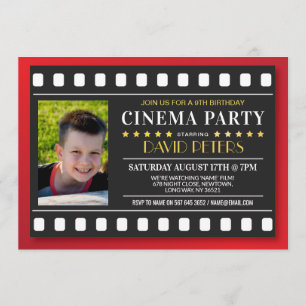 Invitación Cine Fiesta de Cumpleaños Película Cualquier Edad,