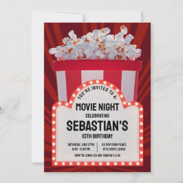 Invitación Cine retro Rótulo y película de popcorn cumpleaños