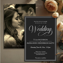 Invitación Cinematic Photo Vintage Black Wedding Invitation
