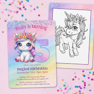 Invitación Cinésimo cumpleaños de Unicornio arcoiris