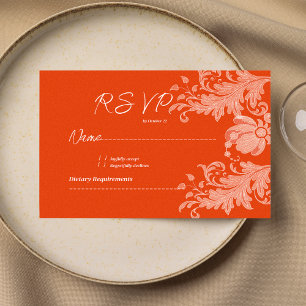 Invitación Cinnamon naranja floral blanco encaje RSVP