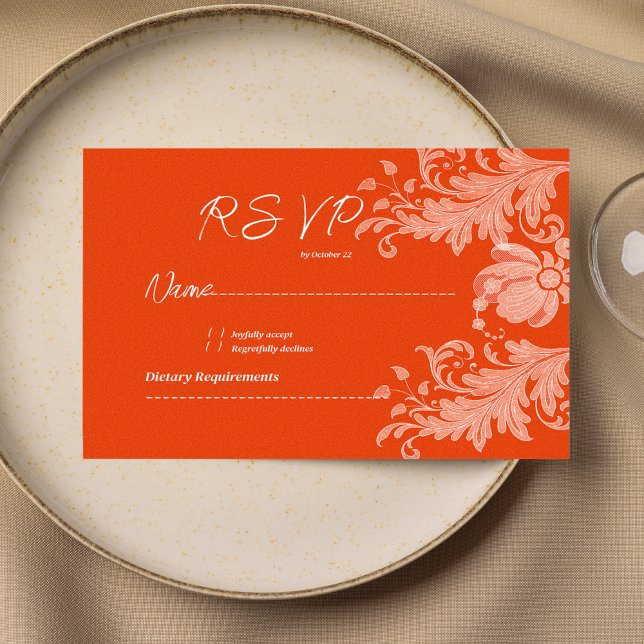 Invitación Cinnamon orange white floral lace RSVP (Cinnamon orange white floral lace RSVP )