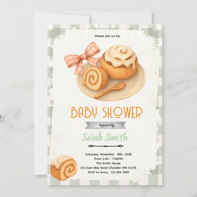 Invitación Cinnamon Roll party theme invitation (Anverso)