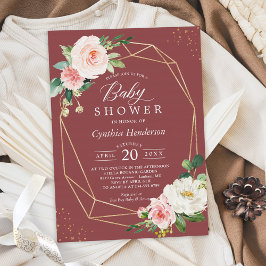 Invitación Cinnamon Rosa Rubor Floral Geométrica Baby Shower 