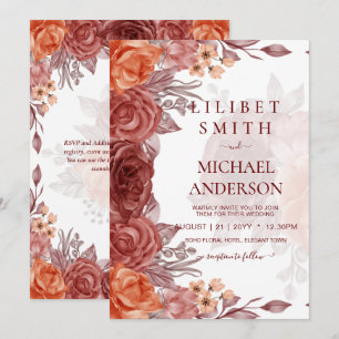 Invitación Cinnamon Terracotta FALL BODA Botánico Floral