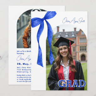 Invitación Cinta Azul Acento Código QR de doble foto