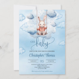 Invitación Cinta azul acuarela en columpio en el cielo