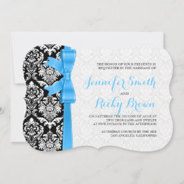 Invitación Cinta Azul Boda De Damascos Blanco Y Negro