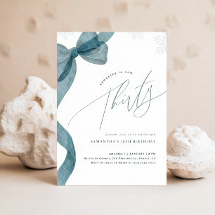 Invitación Cinta Azul Coquette Copo de Nieve de Invierno Cump