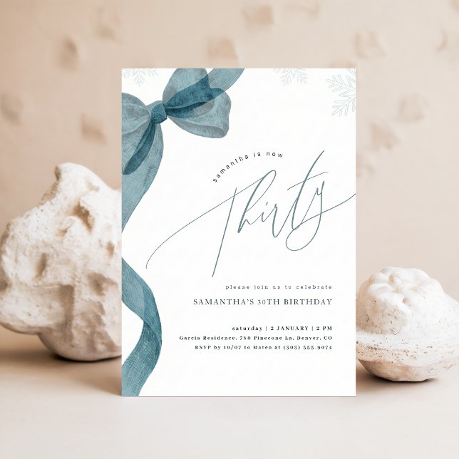 Invitación Cinta Azul Coquette Copo de Nieve de Invierno Cump (Subido por el creador)