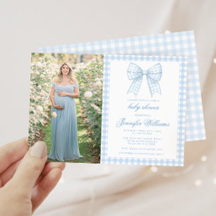 Invitación Cinta azul corta de la proa azul bebé ducha foto