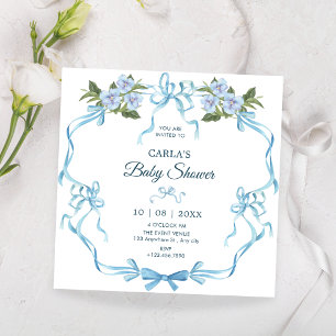 Invitación Cinta azul de lazo de baño de bebé florido
