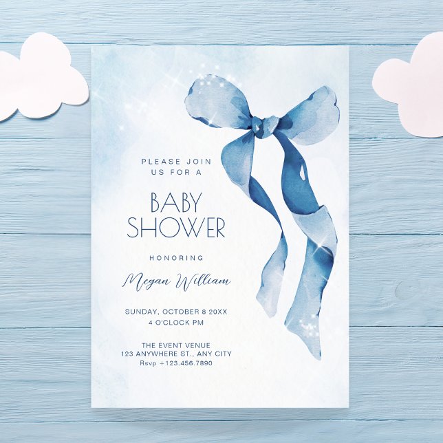 Invitación Cinta azul de lazo de bebé ducha (Subido por el creador)