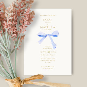 Invitación Cinta azul de Moda simple   Boda blanco desactivad