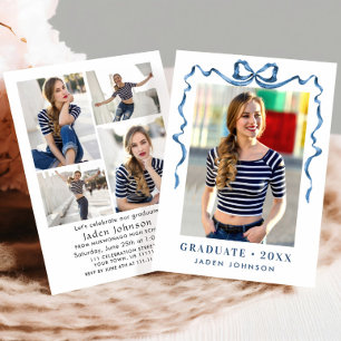 Invitación Cinta azul de vaca de moda 5 fiesta de graduación
