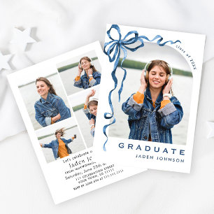 Invitación Cinta azul de vaca de moda 5 fiesta de graduación
