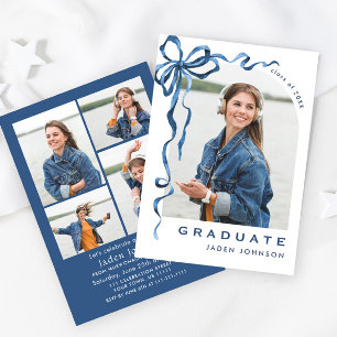 Invitación Cinta azul de vaca de moda 5 fiesta de graduación