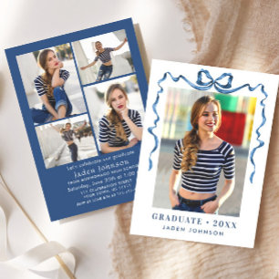 Invitación Cinta azul de vaca de moda 5 fiesta de graduación