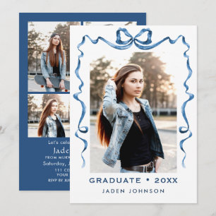 Invitación Cinta azul de vaca de moda 5 fiesta de graduación