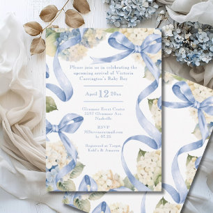 Invitación Cinta azul e Hidrangeas Boy Baby Shower