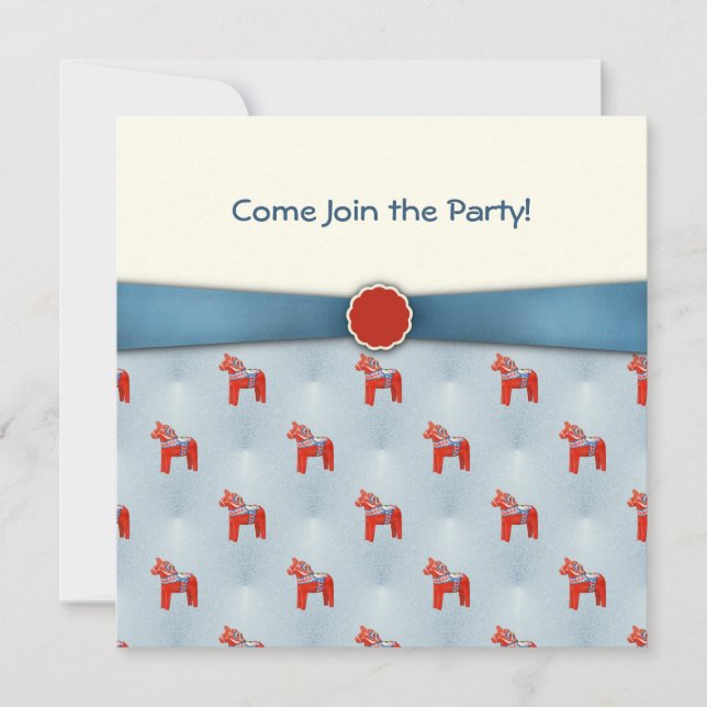 Invitación Cinta azul Fiesta de caballo dala sueca (Anverso)