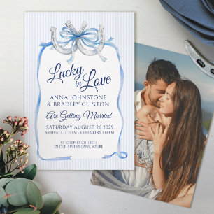 Invitación Cinta azul herradura afortunada en el amor