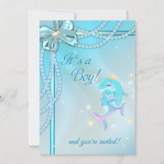 Invitación Cinta azul Lace Pearl Dolphin Boy Baby Shower