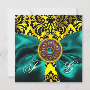 INVITACIÓN CINTA AZUL ORO AMARILLO  NEGRO  DAMASCO MONOGRAMA
