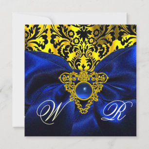 INVITACIÓN CINTA AZUL ORO CORAZÓN CÉLTICO DAMASCO MONOGRAMA
