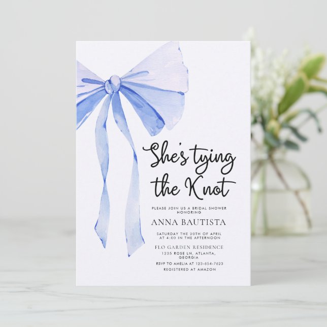 Invitación Cinta azul que está atando la ducha nupcial (Anverso de pie)
