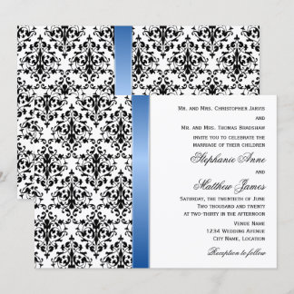Invitación Cinta azul real impresa y matrimonio Damasco