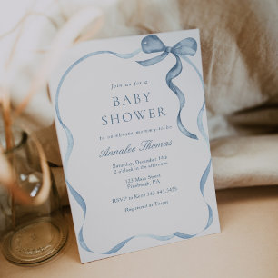 Invitación Cinta azul y Baby Shower Bows Boy