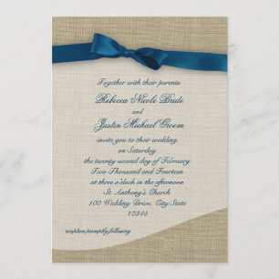 Invitación Cinta azul y Boda Burlap