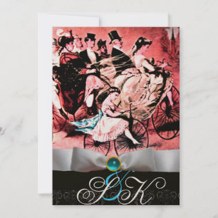 INVITACIÓN CINTA BLANCA AQUA AZUL NEGRO DAMASCO MONOGRAMA