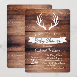 Invitación Cinta blanca Baby Shower de las astas de madera