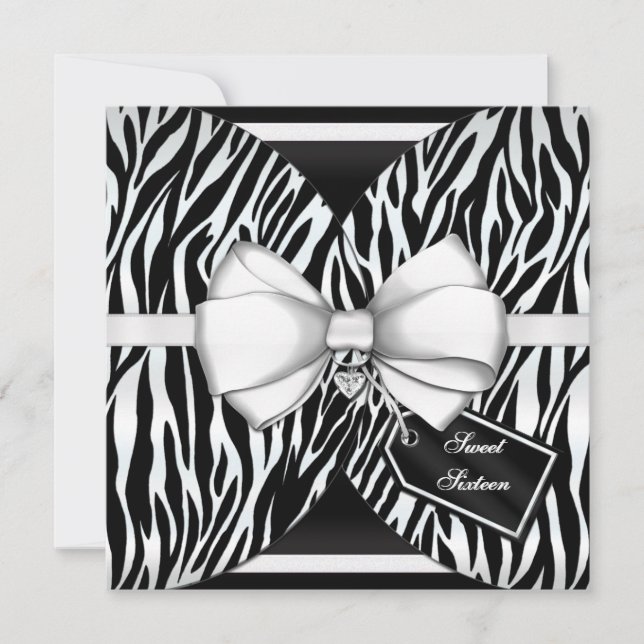 Invitación Cinta blanca de cebra negra invitada y cebo con jo (Anverso)