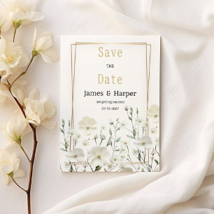 Invitación Cinta blanca dorada delicada floral Guardar la fec