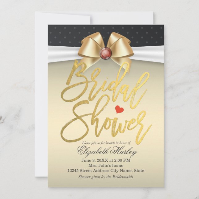 Invitación Cinta blanca y dorada con ducha de novia de diaman (Anverso)