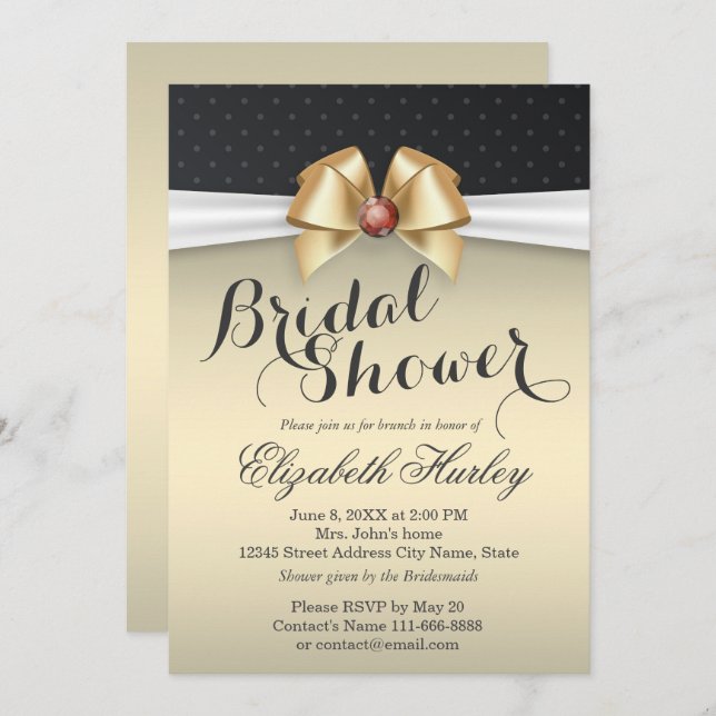 Invitación Cinta blanca y dorada con ducha de novia de diaman (Anverso / Reverso)